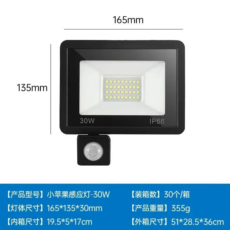 LED Induction Small Apple Floodlight 50W100W White Warm Light Outdoor Waterproof Human Body Infrared Induction PIR Floodlight