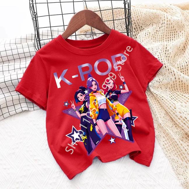 2026 Girls KPOP Idol Group Print Short Sleeve Boys and Girls TShirt Cute Cartoon Graphic Tee Kids Summer Casual Top
