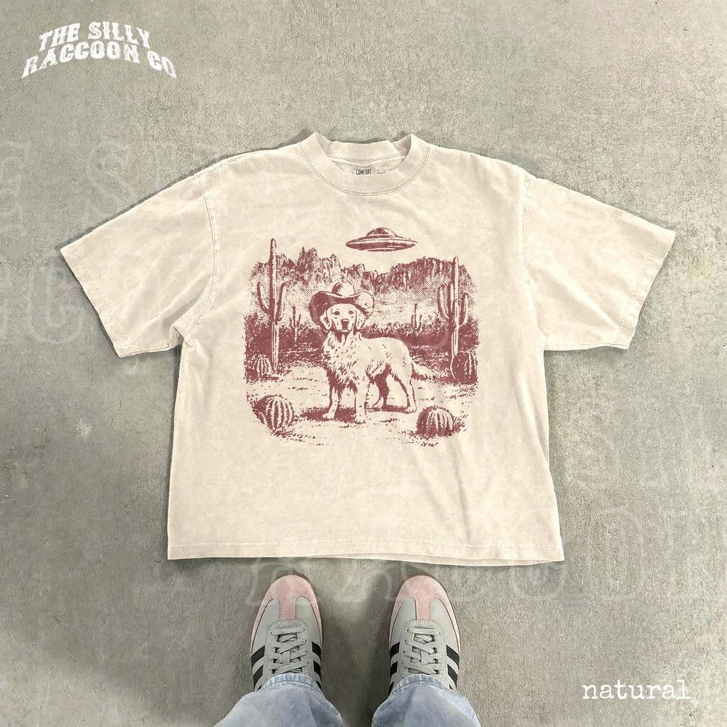 Vintage Cowboy Dog Shirt Golden Retriever UFO Tee Retro Western Desert Graphic Cosmic Cowboy Dog Lover Gift Unisex Shirt