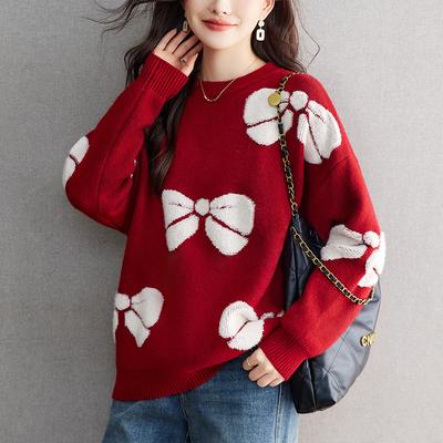 Red New Year Knitted Sweater Women's New Fashionable and Fashionable Base Butterfly Large Size Women's Clothing