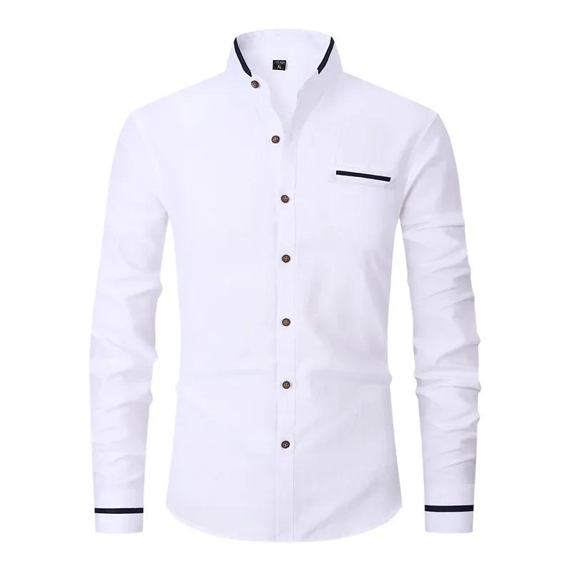 Men Shirt Long Sleeve Stand Oxford Business Dress Casual Shirts Slim Fit Brand Weeding Shirt White Blue Man Shirt 5XL