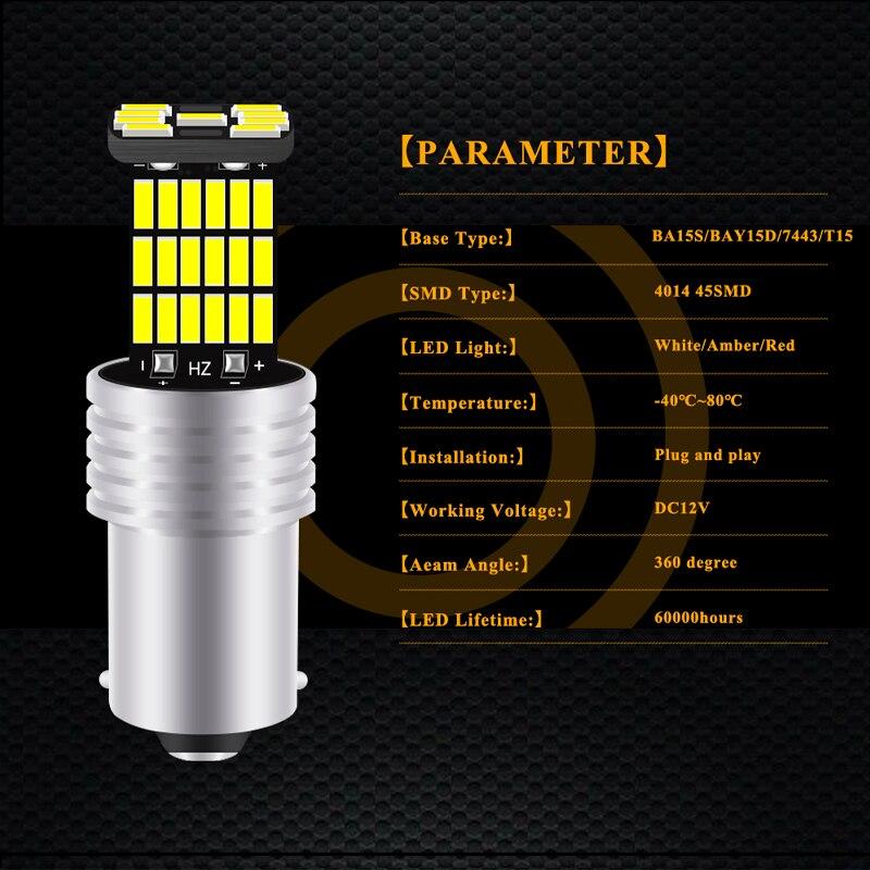 2PCS 1157 1156 BA15S P21W W16W Led 45 SMD 4014 CANBUS NO ERROR Car Tail Bulb Brake Light Auto Backup Reverse Lamp