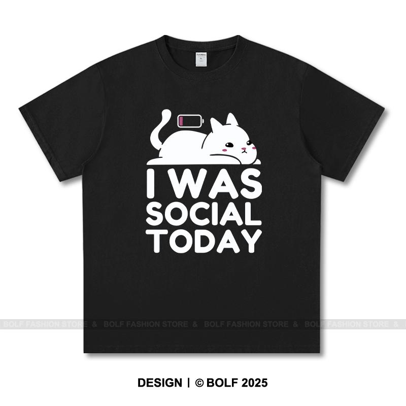 Women's I Was Social Today Printed T-Shirt 100% Cotton Oversized Introvert Graphic Tees for Summer Tops Anti-Social Streetwear