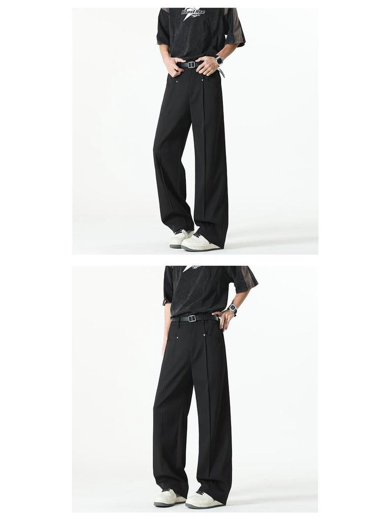 Unisex Retro Wide-Leg Slimming Suit Pants - Straight Cut Casual Trousers