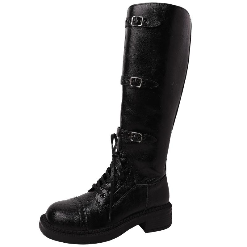 Design sense locomotive belt buckle boots women's 2025 autumn and winter retro European and American thick-soled thick-heeled fashion boots high-heel