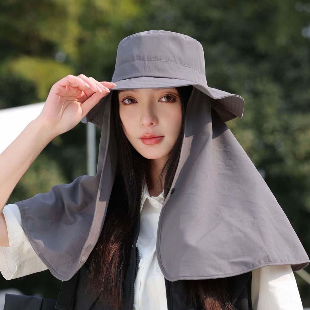 Breathable Shawl Fisherman Hat Elastic Hiking Bucket Hat Ponytail Cap Women Sun Cap Fishing