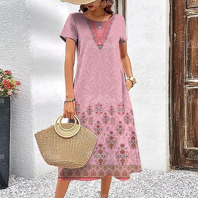 3D Digital Printing Dresses Women's Summer Short-sleeved O-neck Casual Loose Dress