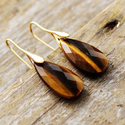 BLINGBAY Boucles d'oreilles pendantes pour femmes Nouvelles Boucles d'oreilles pendantes simples en pierre naturelle Style ethnique rétro Accessoires populaires Bijoux modernes Cadeaux Marron