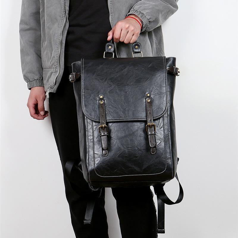 Reißverschluss Leder Rucksack Retro Leder Rucksack Computer Große Kapazität Reise Tasche Hohe Qualität Rucksack