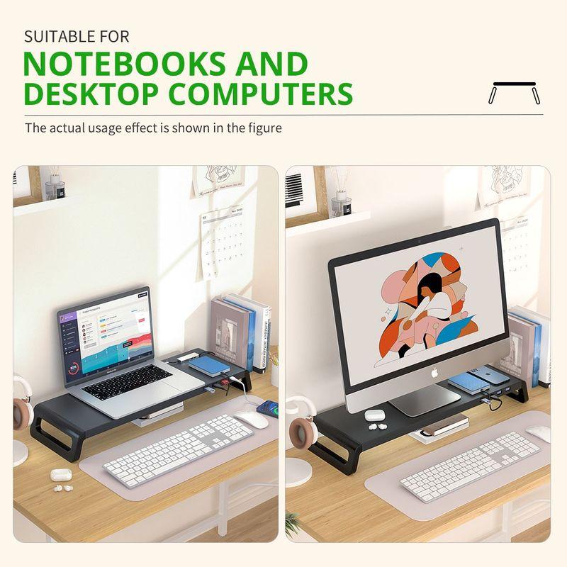 Monitor Stand Riser without or with USB3.0 Hub Computer Monitor Stands Desk Shelf PC Accessories Support Monitor Black