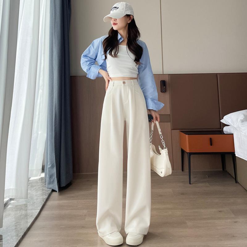 2024 Autumn Wide-Leg Angora Red High-Waist Casual Pants for Women