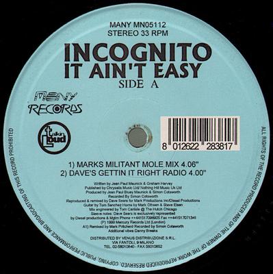 12inch Record INCOGNITO - It Ain't Easy MN05112 Many Records 1999 US Dance & Electronica Used