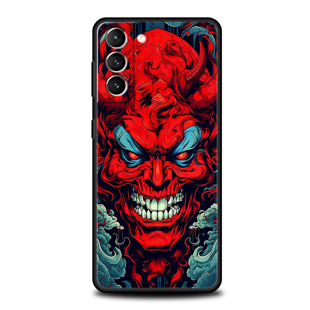 Japan Samurai Oni Mask Phone Case for Samsung Galaxy S24 S23 S22 S20 S21 FE Ultra S10 S10E S9 S8 Plus 5G Silicone Cover Capas