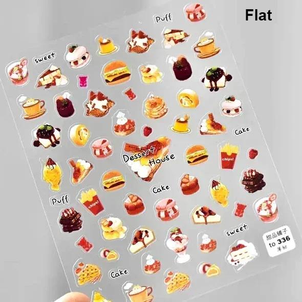 Cartoon Cute Bear Pudding Pretzel Bread Croissant Cookies Shiny 3D Self Adhesive Nail Art Stickers Bakery Lovely Manicure Decals