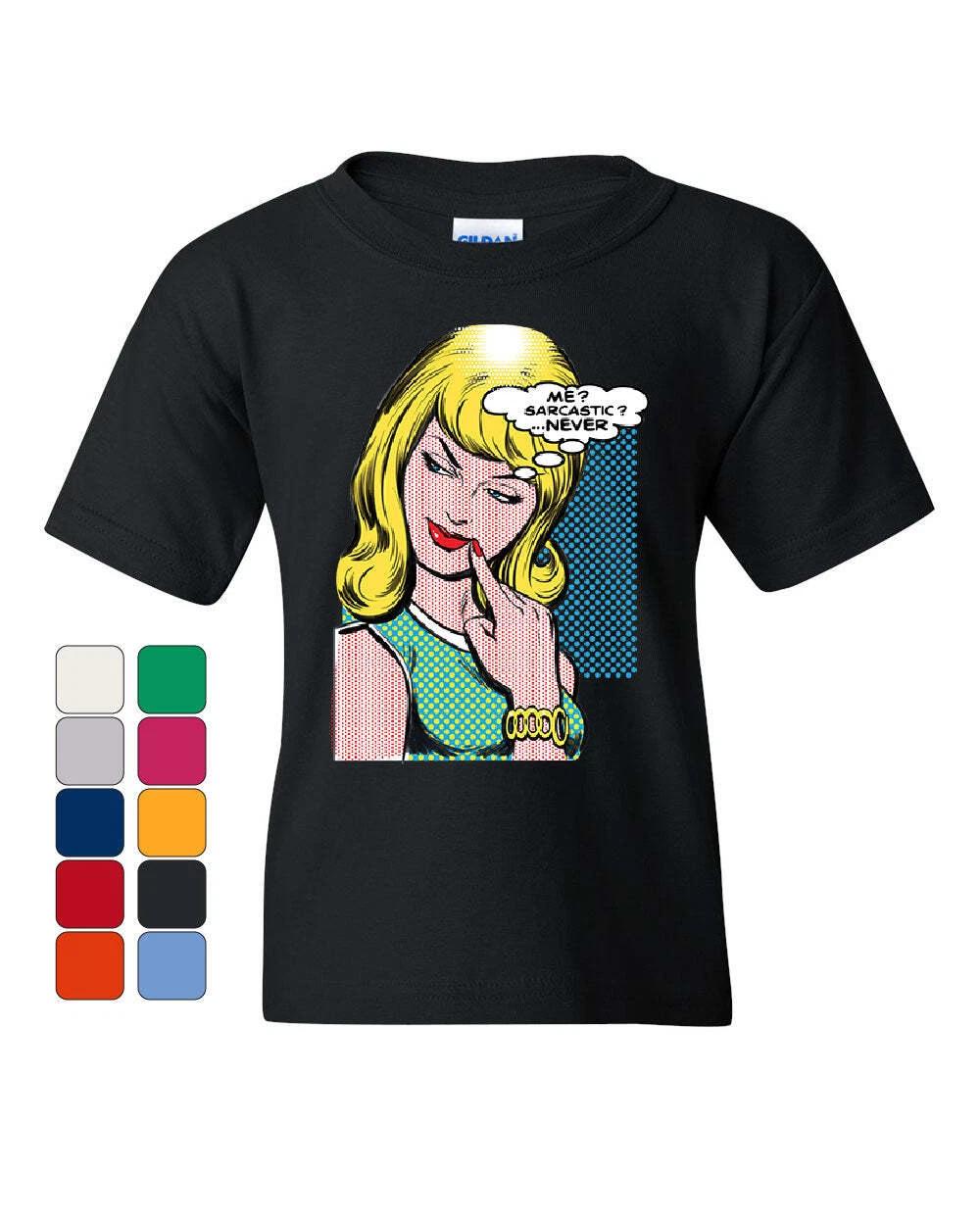 Me Sarcastic Never Youth kids boys T-Shirt Funny Vintage Comic Pop Art Sarcasm Kids Tee 100