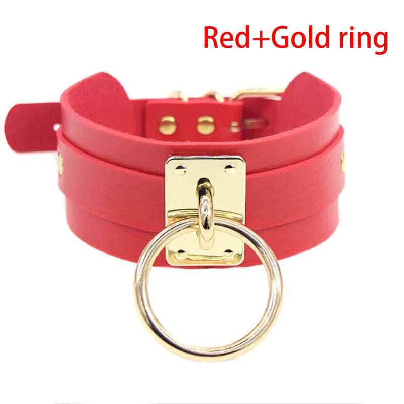 Collana Girocollo Punk Gotico Larga in Ecopelle con O-ring per Donna