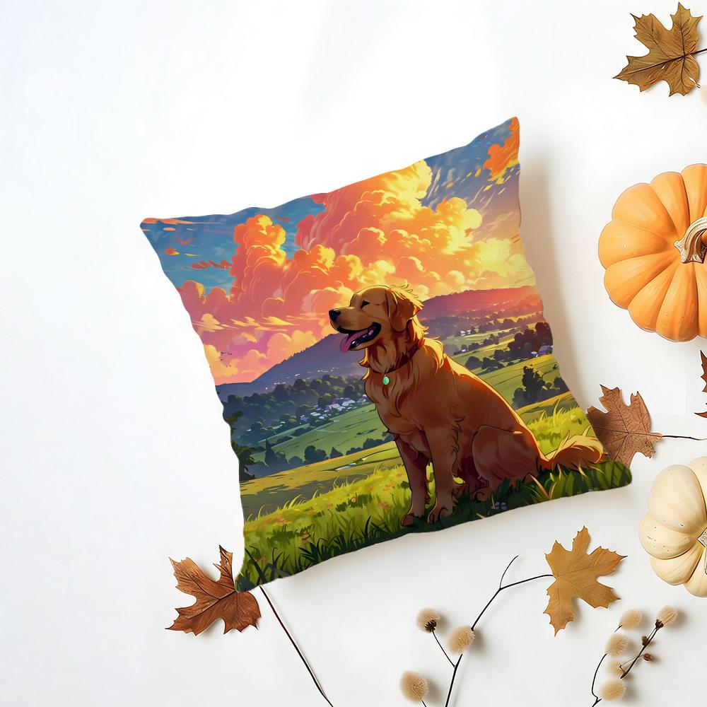 GGolden Retriever Cushion Cover Washable Linen Pillowcase Soft  for Daily Sofa Bed Home Room Decor