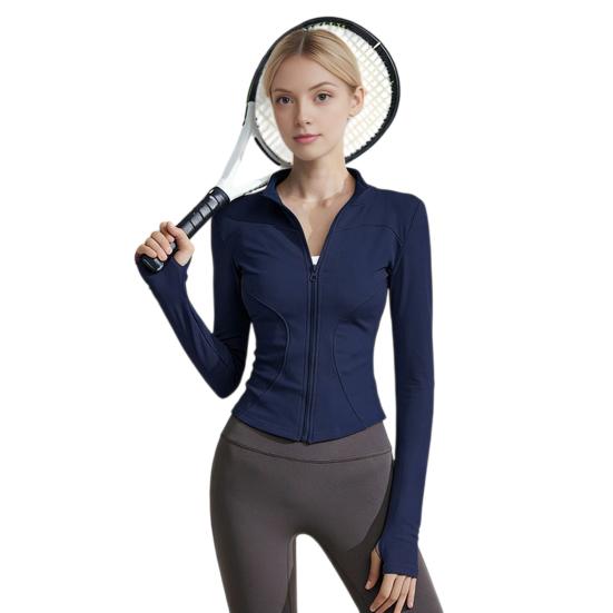 

Women Long Sleeve Workout Tops Quick Dry Full Zip Crop Yoga Athletic Slim Fit Shirts Yoga Sportwear with Thumb Holes for Running Gym Aerobics Yoga M