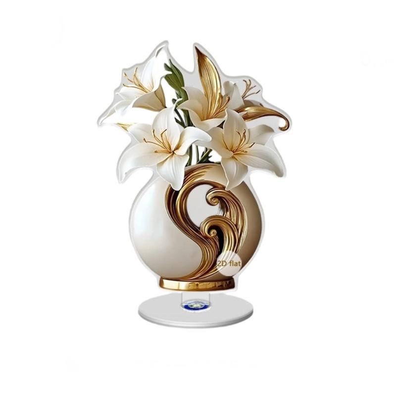 Delicate Flower Pattern Optional Acrylic Display Stand Rotates Desk Ornament 2D Flat Acrylic for Home Decorations