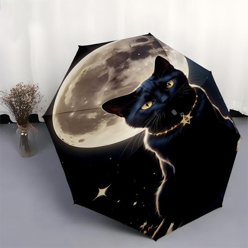 1 Stück Katze MondÖffnen/Schließen Regenschirm-Winddicht, Kompakter Reise Regenschirm, Stabiler 8-Rippen Schaft, Outdoor Zubehör1196