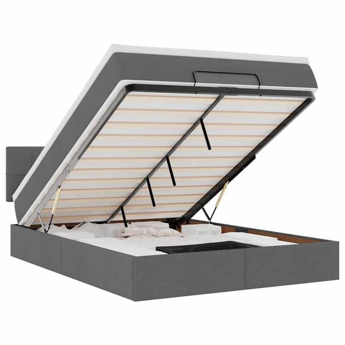 VidaXL Lit ottoman avec matelas gris foncé 140x190 cm tissu, lit, lit capitonné, lit ottoman double, lit avec rangement 3312306