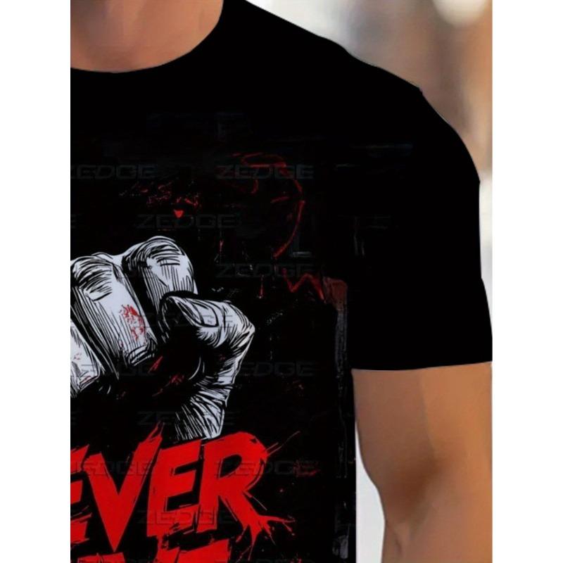 European sizes Men'S T-Shirt | Durable Black Crew Neck with "Never Give Up" Print, Lightweight and Comfortable for Gym and Casual Wear