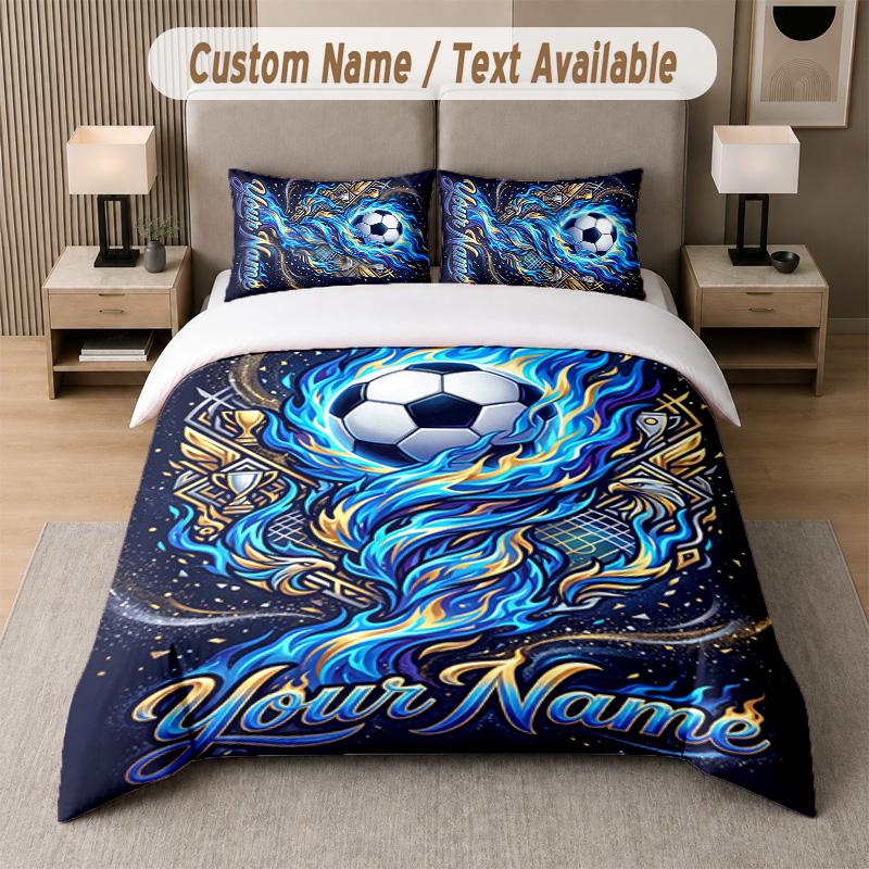 Soccer Theme Custom Text Or Name 3Pcs Bedding Set 1 Flat Sheet & 2 Pillowcases Personalized Home Bedding