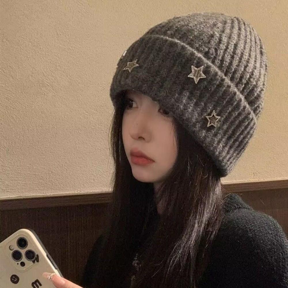 Five Pointed Star Ear Protecting Hat Thicken Beanies Cap Fashion Knitted Hat  Autumn And Winter