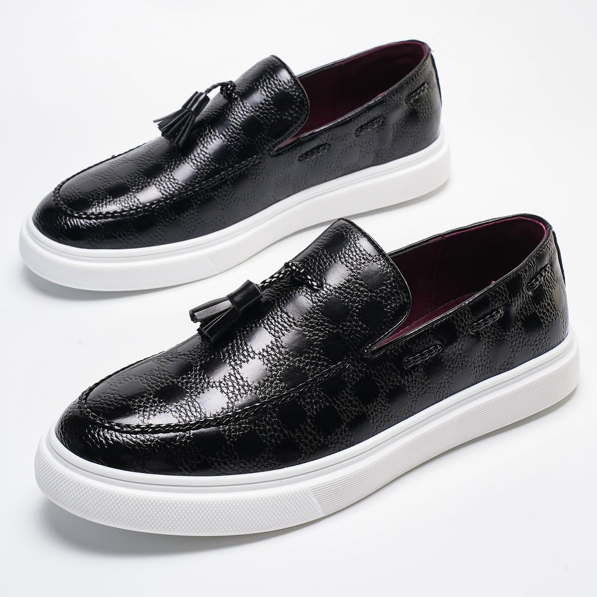 

Британский стиль туфли из кожи на одной педали мужские деловые повседневные туфли для доски лоферы с кисточками модные универсальные маленькие кожаные туфли 39 чёрный