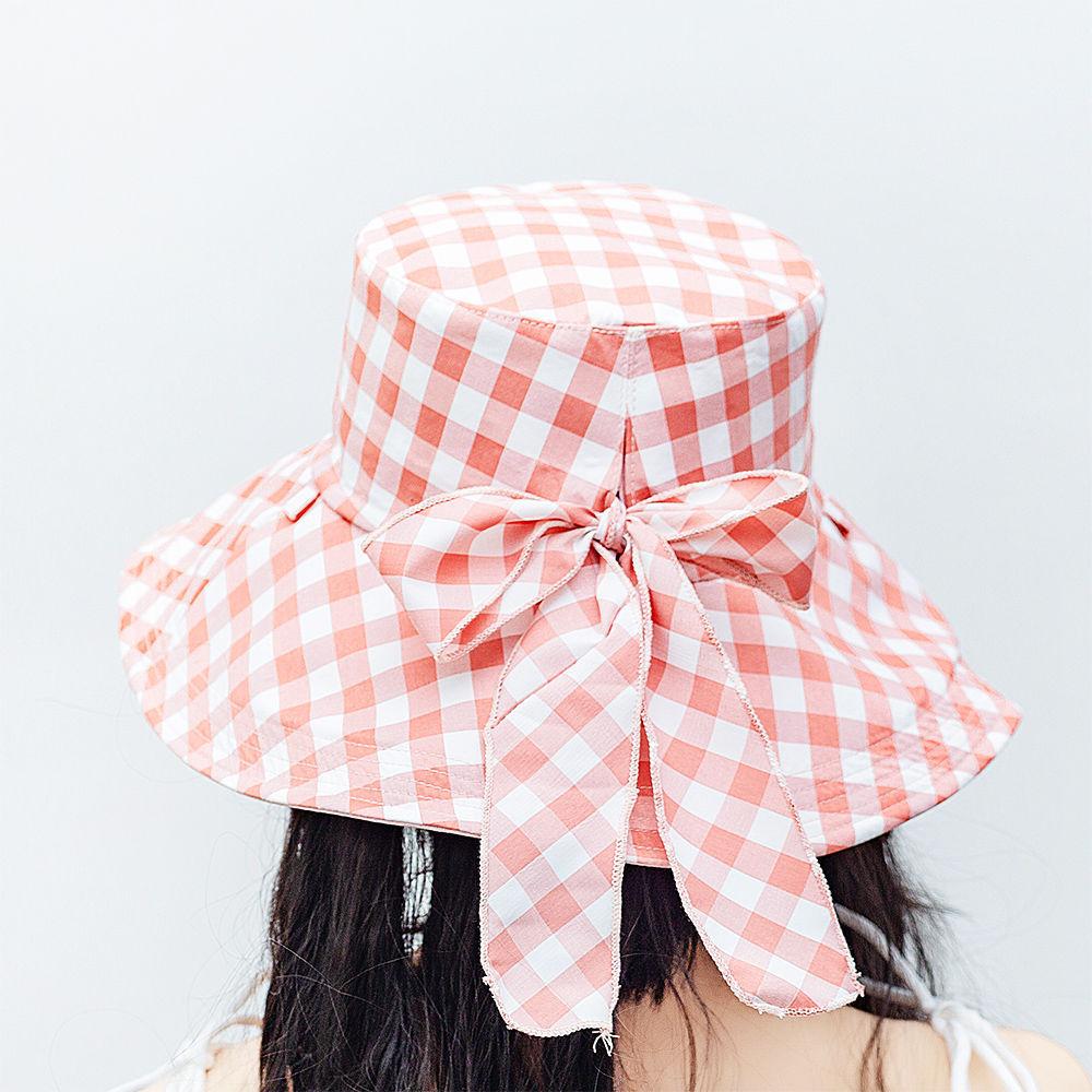 Hat women's summer square big edge double-sided can wear Japanese bow sun hat sunscreen cotton bucket hat