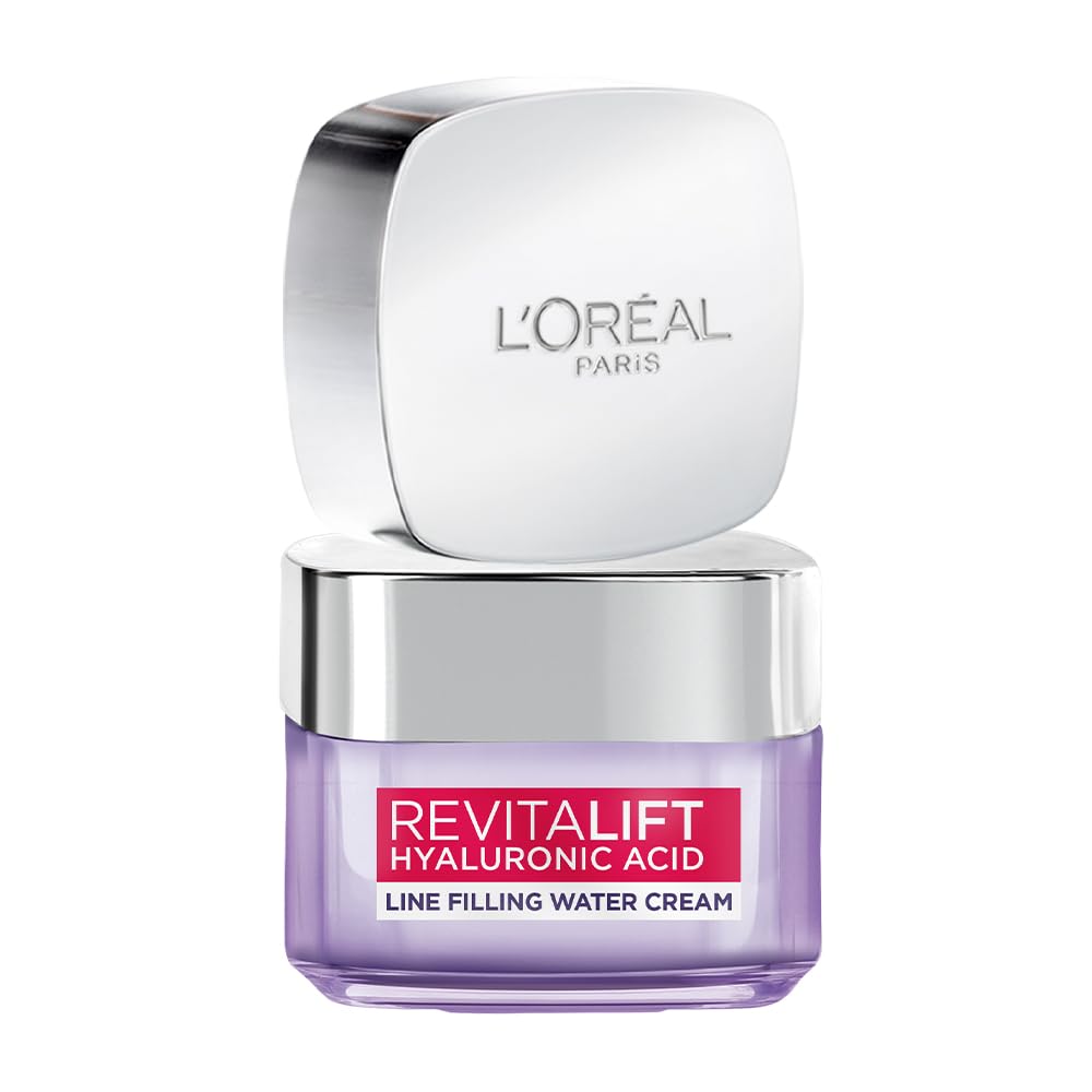 L Oréal Paris Hyaluronic Acid Line Filling Water Cream, Moisturiser, Hydration, Replumps Skin, Ceramides for Skin Barrier Repair, 15ml