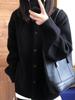 Women's Thick Knit Cardigan Sweater - Autumn Korean Style, Loose Fit, Lazy Outerwear, Black Design, Winter-Ready Top.