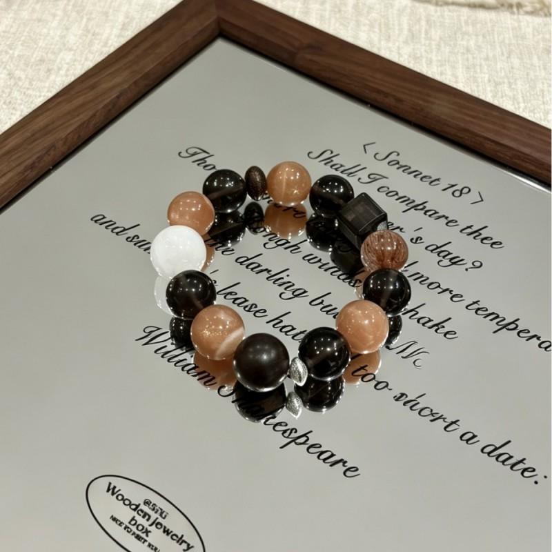 Natural Orange Moonstone Quartz Ghost Crystal Black Gold Super Seven Bracelet Elegant Skin-flattering Unique Birthday Gift