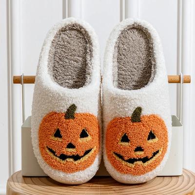 Úsměv Dýně Halloween Dámské Pantofle Zimní Vnitřní Kreslené Pohodlí Domácí Ložnice Měkké Ležérní Ploché Plyšové Boty pro Dárek