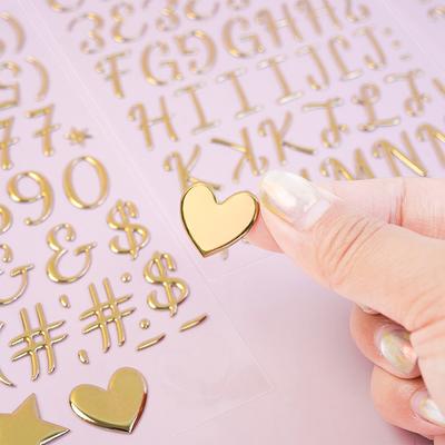 3 Folhas Adesivos de Letras Douradas 3D Adesivos de Alfabeto de Espuma e Adesivo de Números DIY Impermeável Estética Arte Fontes Decalques Scrapbooking