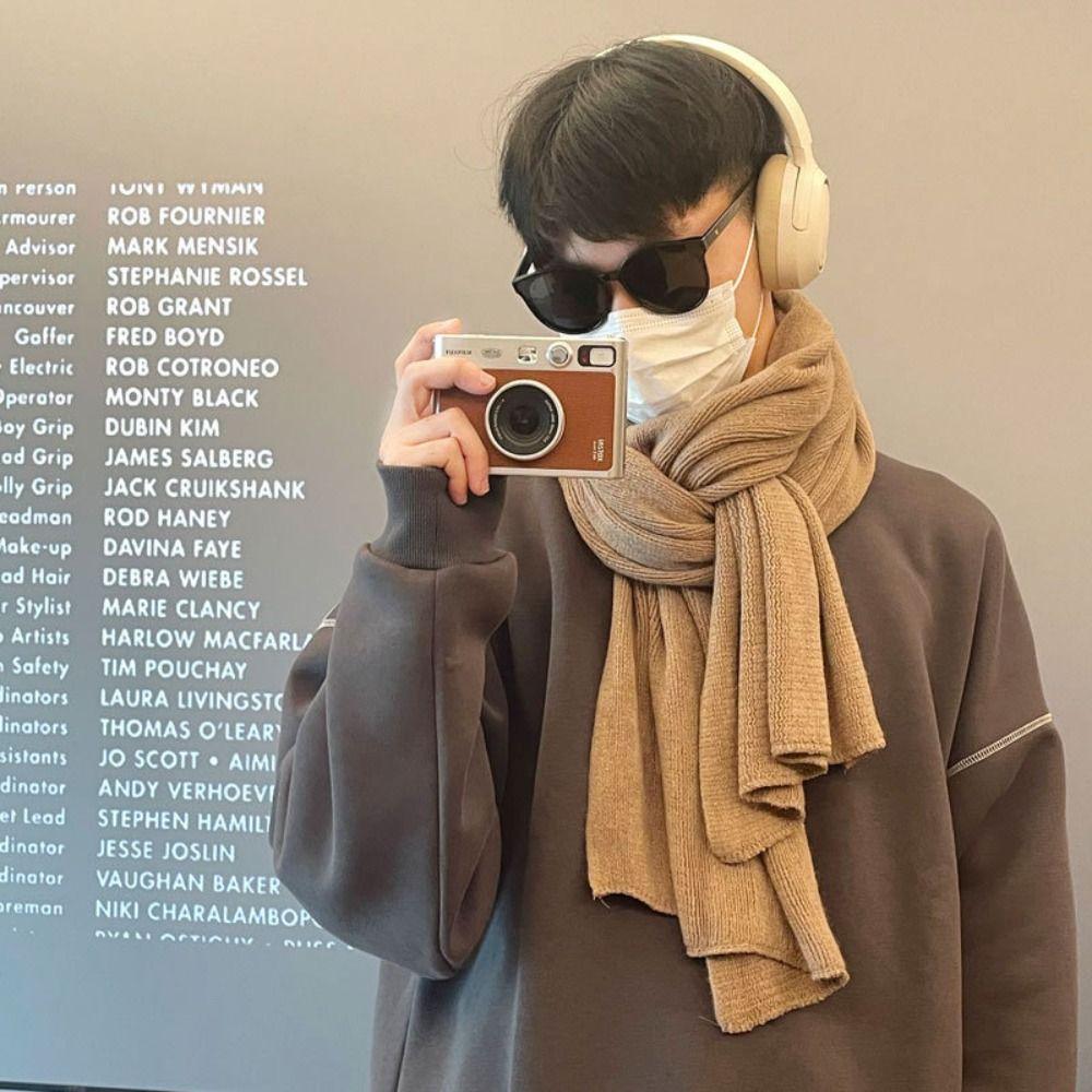 Solid Color Men Wool Scarf Simple Coldproof Scarf Casual Winter Cashmere Scarf  Gifts