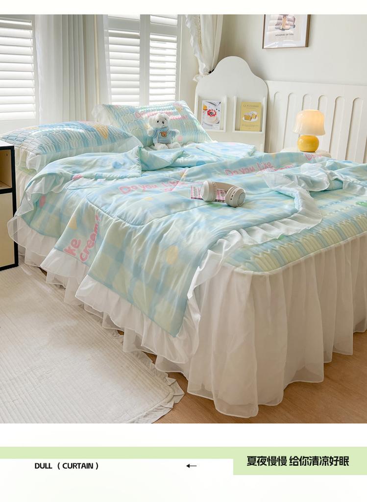 Sleep grid bed skirt style cool silk cooling mat three piece set