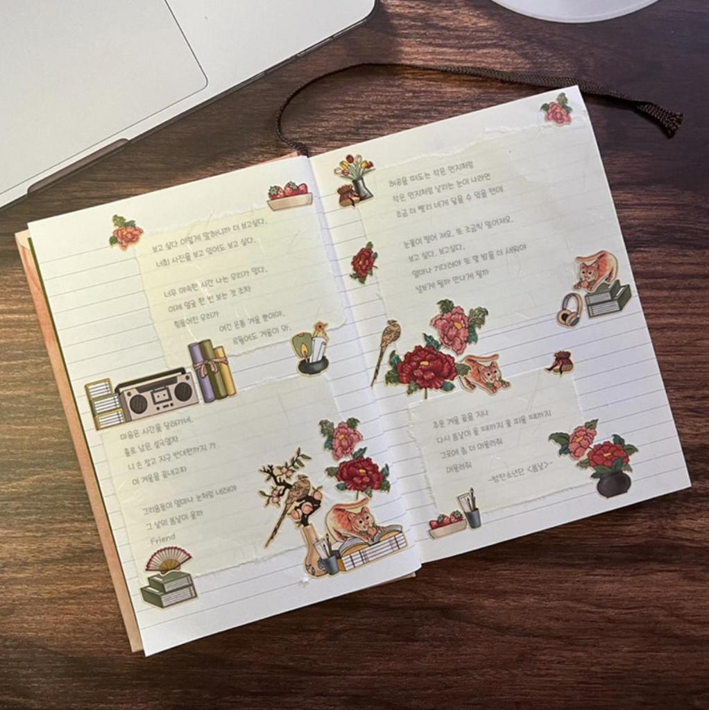Vintage Koreanisches Minhwa Abnehmbares Sticker-Set - 5 Einzigartige Bögen (1 Packung)