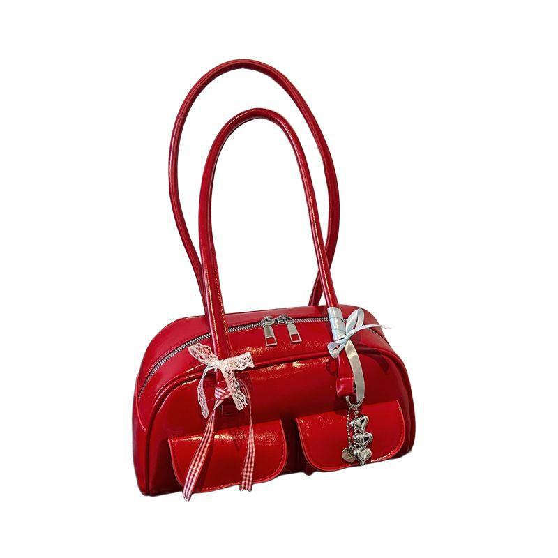 2025 Spring Star-Style High-Value Women's Large Bow Ribbon Shoulder Bowling Bag