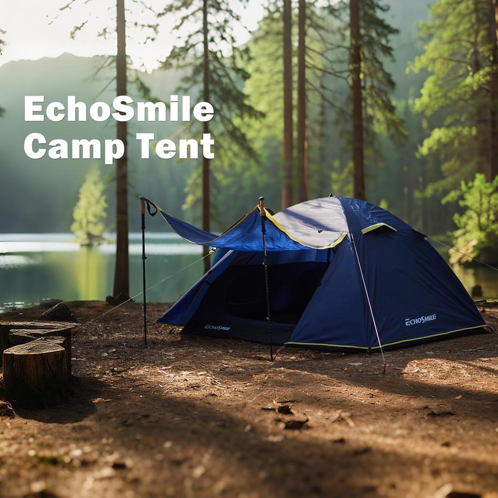 EchoSmile Camping Easy Assembly Waterproof Water Pressure Fully UV Portable Tent, 3-Person, Ultralight, (5 Minutes), (3000mm Resistance), Closable,
