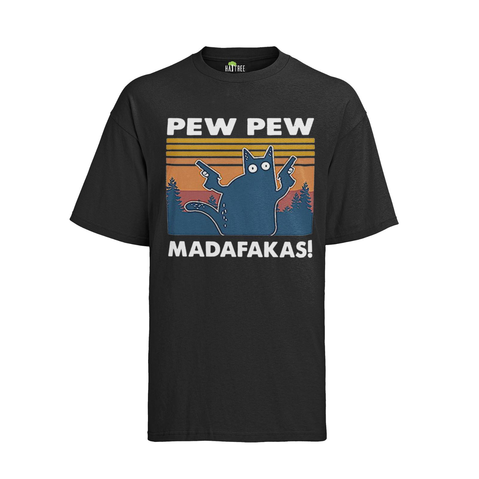 Retro PEW PEW MADAFAKAS - Funny Cat Old School Funny Cats Mens Organic T-Shirt Mens Womens Tees Top 2XL