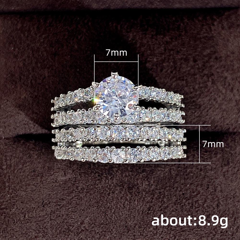 Cao Shi Double Layer Zircon Engagement & Wedding Ring Set for Women - European & American Style Diamond Bridal Jewelry