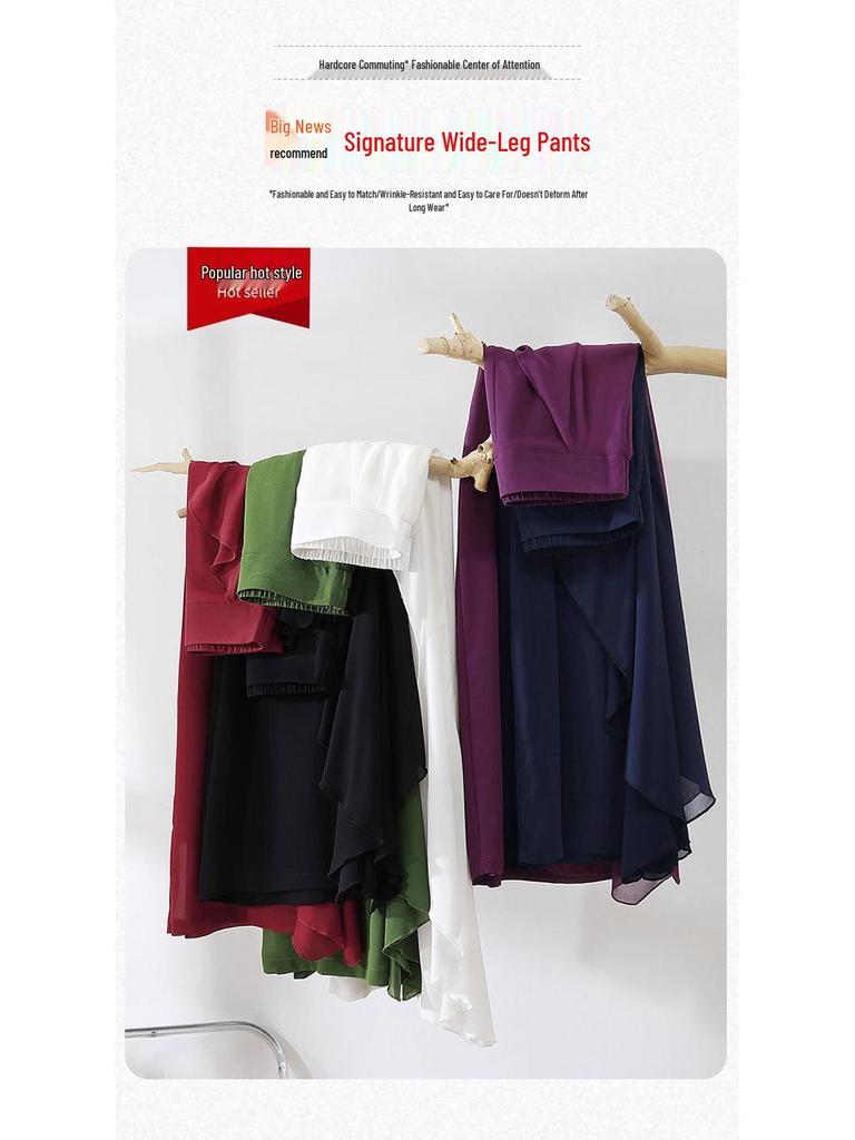 Pantaloni-Gonna Estivi in Chiffon a Vita Alta da Donna - Larghi, a Gamba Larga, Capo d'Abbigliamento Casual