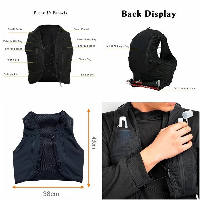 (S-2XL)Mochila de Trail Running 10L Ultraleve Colete de Hidratação para Trekking ao Ar Livre, Caminhada, Ciclismo, Maratona BB046
