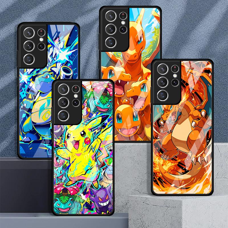 Hot Comic Pokemon Art Luxury Phone Cover Glass Case for Samsung Galaxy S26 S25 Ultra S24 S23+ S20 FE S22 S25+ S24+ S21 S23 Plus