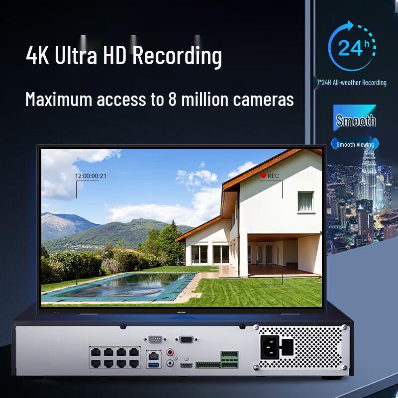 HIKVISION 8-Channel PoE NVR Surveillance System with 8 Cameras and 4x 8TB HDDs CN plug (adapter included)