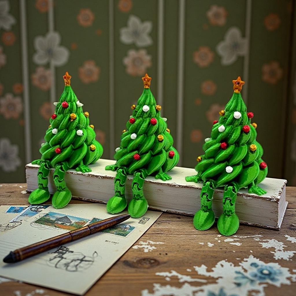 Skrivbordsdekoration Färgglad 3D-tryckt Julgran Rolig Unik Juldekoration Grön Ledad Bordsdekor Hem