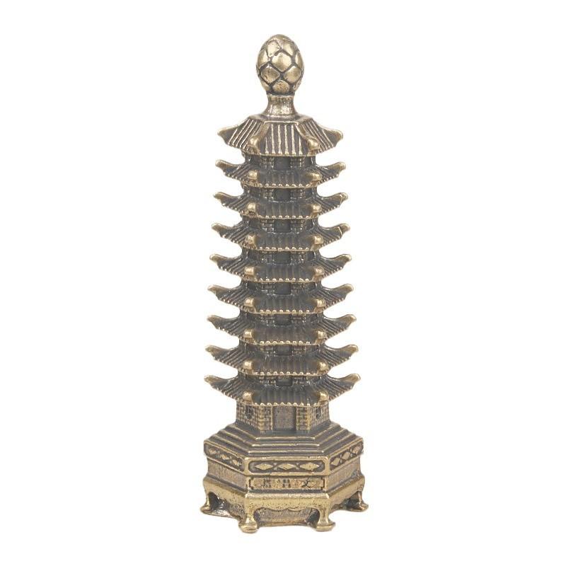 Vintage Brass Nine-Layer Wenchang Desktop Ornament Copperware Collectible Treasure Pagoda Craft Decoration Gift Wholesale