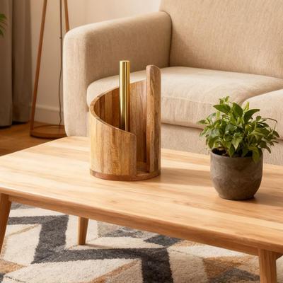 Mountain Paper Towel Holder Countertop with Wood Round Base And Iron Holder One-Hand Tearing Wood Paper Towel Holder for Kitchen Dining Room
