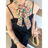 Red Grid Narrow Scarf Vintage Choker Scarf For Women Y2K Hair Tie Bag Accessory